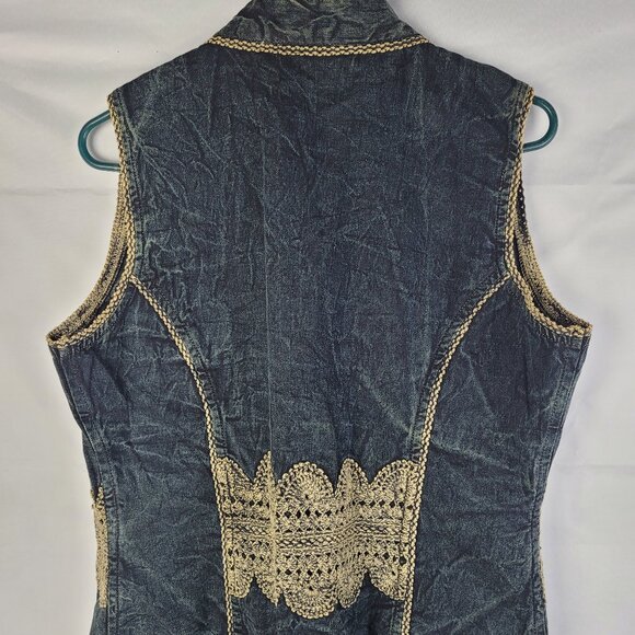 Vtg Urban Tribe Womens Denim Southwestern Cowgirl Vest Embroidered Detail Size L - Picture 3 of 3